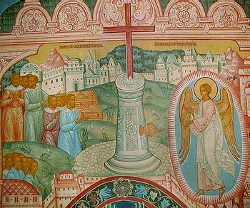 Поклонение Кресту. Роспись Крестовоздвиженской церкви Толгского монастыря (фрагмент)