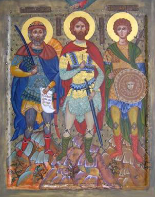 Святой мученик Валерий Севастийский со святым Владиславом князем сербским и святым великомучеником Георгием