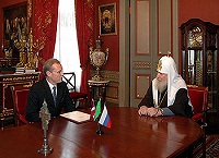 Состоялась встреча Святейшего Патриарха с Чрезвычайным и Полномочным послом Латвии в России Андрисом Тейкманисом и Митрополитом Рижским и всея Латвии Александром