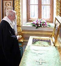 В праздник Всемилостивого Спаса Святейший Патриарх Московский совершил Божественную литургию в Вознесенской Давидовой пустыни