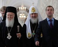 Состоялась встреча Святейших Патриархов Варфоломея и Кирилла с Президентом России Д.А.Медведевым