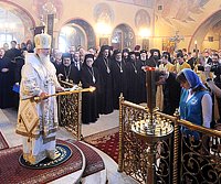 Предстоятель Русской Церкви совершил Божественную литургию в соборе во имя Святых отцов семи Вселенских Соборов Данилова монастыря