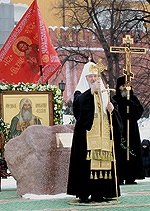 Предстоятель Русской Церкви возглавил церемонию закладки памятника священномученику Ермогену, Патриарху Московскому, у стен Кремля