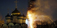 На колокольне Новодевичьего монастыря в Москве произошел пожар