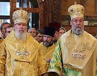 Слово Святейшего Патриарха Алексия и ответное слово Архиепископа Кипрского Хризостома после Божественной литургии в Успенском соборе Московского Кремля