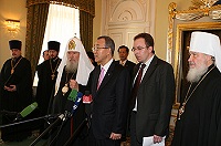 Краткое интервью Святейшего Патриарха и Пан Ги Муна по итогам встречи