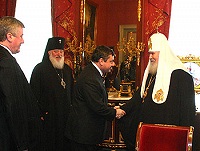 Cостоялась встреча Его Святейшества с губернатором Новгородcкой области М.М.Прусаком и мэром Великого Новгорода Н.И.Гражданкиным