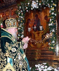 В праздник Святой Троицы Предстоятель Русской Православной Церкви совершил богослужения в Троицком соборе Троице-Сергиевой Лавры