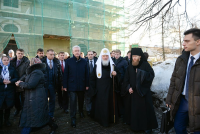 Святейший Патриарх Кирилл и мэр Москвы С.С. Собянин ознакомились с ходом реставрационных работ в Новоспасском монастыре