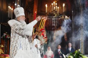 В праздник Светлого Христова Воскресения Предстоятель Русской Церкви возглавил торжественное богослужение в Храме Христа Спасителя в Москве